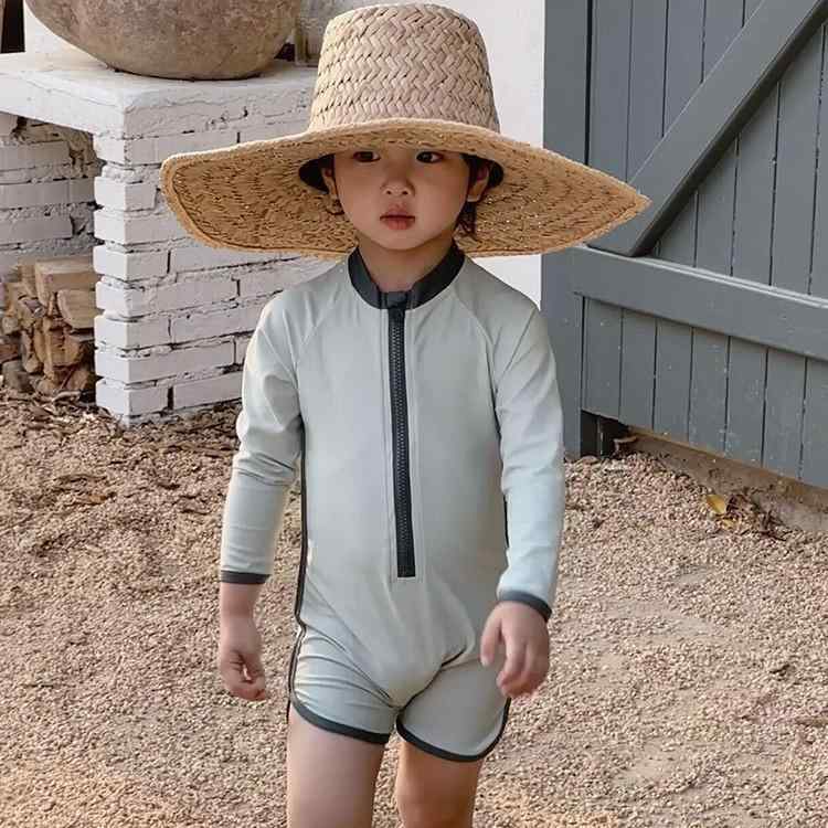キッズ 水着 男の子 子供用 長袖 ラッシュガード オールインワン スイムウェア ジュニア ベビー 紫外線対策 UVカット 速乾 ナイロン スクール ビーチ プール 海 旅行 かわいい おしゃれ グリーン 夏