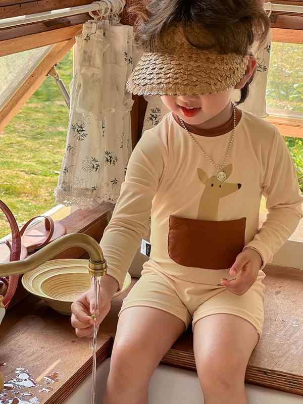 男の子 温泉 スイムウエア 水着 キッズ 長袖 紫外線対策 UVカット 伸縮性 ポリエステル オールシーズン 海 ビーチ プール 旅行 帽子 セット 女の子 かわいい おしゃれ スイムキャップ 幼稚園 保育園