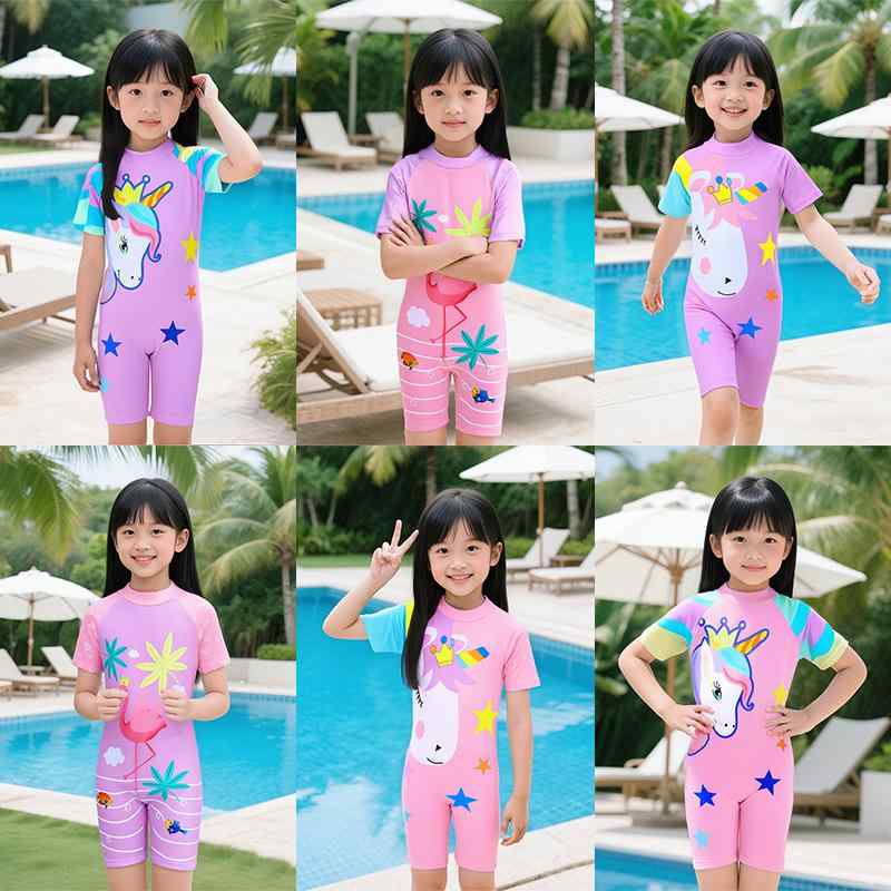 キッズ 水着 女の子 男の子 長袖 オールインワン スイムウェア ワンピース スイムキャップ付き セット 子供 ジュニア ベビー 紫外線対策 UVカット 撥水 速乾 伸縮性 プール 海 ビーチ 水遊び 紫 ピンク 青