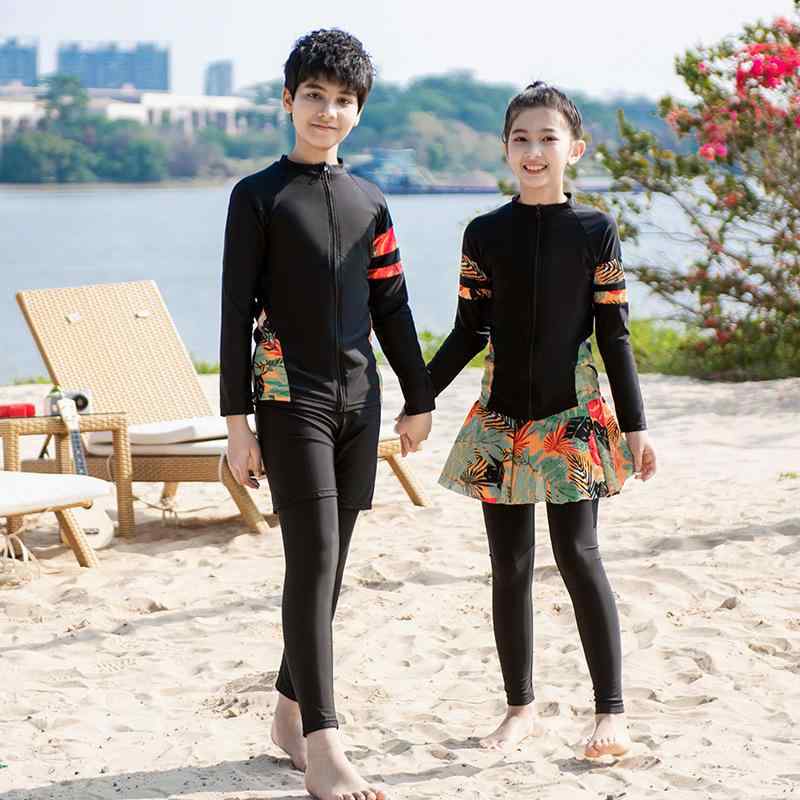キッズ水着 男の子 女の子 長袖 紫外線対策 ラッシュガード セパレート スイムウェア ナイロン スパンデックス 伸縮性 露出控えめ かわいい 海 ビーチ プール スイミング スクール レジャー オールシーズン M L XL 2XL 3XL