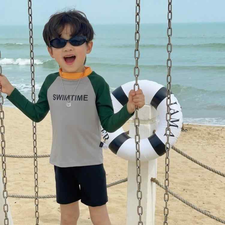 子供 水着 男の子 セパレート スイムウェア 長袖 紫外線対策 UVカット スピードドライ 速乾性 三角パンツ スイムパンツ 動きやすい お出かけ 旅行 海 ビーチ プール かわいい 韓国風 春 夏