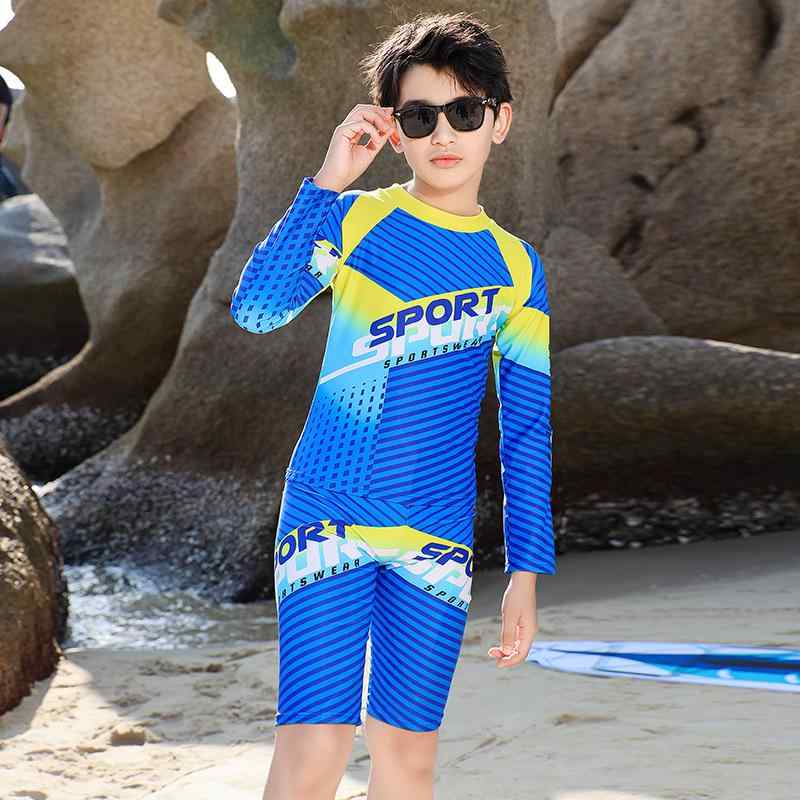 ・カテゴリ: 競泳水着（三角パンツ）・対象: 男の子（キッズ・ジュニア向け）・主な素材: ナイロン 82%・裏地素材: ポリエステル 95%・重量: 約300g・柄: 韓国風、マリン柄・対応シーン: 水泳、マリンスポーツ・カラー展開: ブルー・サイズ展開: 3XL、4XL、5XL、6XL、7XL