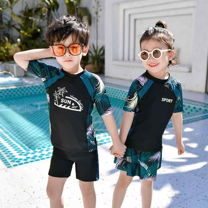 子供 水着 男の子 女の子 ジュニア 長袖 長ズボン スカート 4点セット スクール セパレート ラッシュガード UVカット 紫外線対策 ナイロン 接触冷感 ウエア 競泳 練習用 スイミング スクール プール 海 ビーチ 100 110 120
