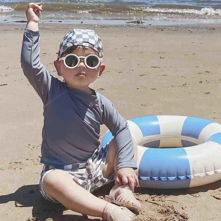 キッズ水着 男の子 長袖 紫外線対策 チェック柄 セパレート スイムウェア スイムパンツ ベビー ジュニア 子供 ラッシュガード 水遊び プール 海 ビーチ アウトドア 韓国 20代 30代 40代 春 夏 接触冷感 高弾性