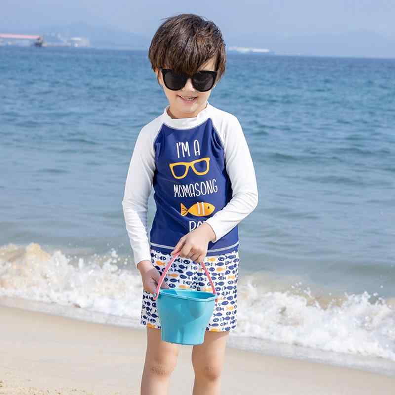 子供 水着 男の子 キッズ ジュニア 長袖 2点セット セパレート ラッシュガード スイムウェア スイムパンツ 鮫 サメ キャラクター UVカット 紫外線対策 伸縮性 ストレッチ 幼稚園 小学生 スクール 海 ビーチ プール 春 夏
