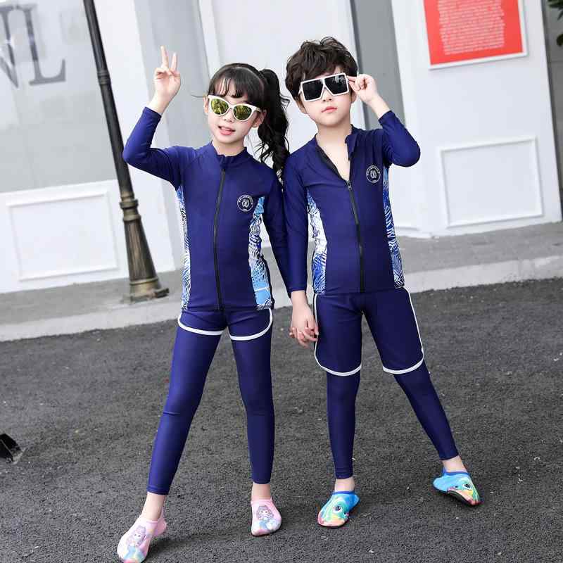 キッズ 水着 男の子 女の子 セパレート ラッシュガード 長袖 長パンツ 3点セット 紫外線対策 UVカット スイムウェア 海 ビーチ プール アウトドア 夏 ネイビー