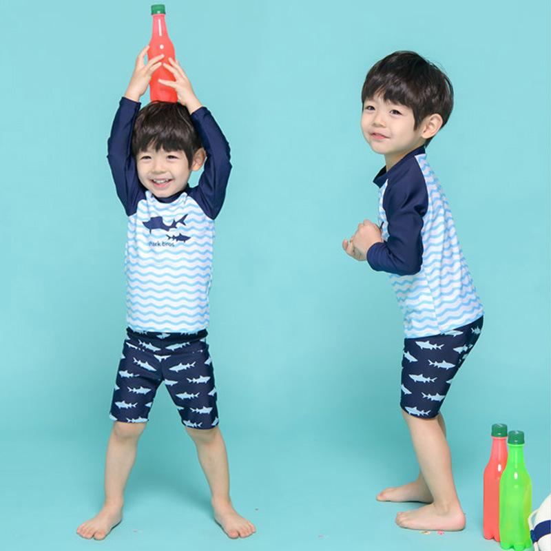 水着 キッズ 男の子 セパレート 長袖 トップス ハーフパンツ ロングパンツ 3点セット UVカット 日焼け防止 速乾 伸縮性 動きやすい スイムウェア ラッシュガード 子供 子ども ジュニア スクール 幼稚園 小学生 スイミング 海 プール ブルー S