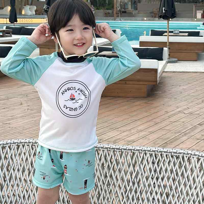 子供 水着 男の子 女の子 長袖 セパレート ラッシュガード スイムウェア セット 上下セット キッズ 紫外線対策 UVカット プルオーバー 10代 スイミング スクール 温泉 海 ビーチ リゾート 緑 春 夏