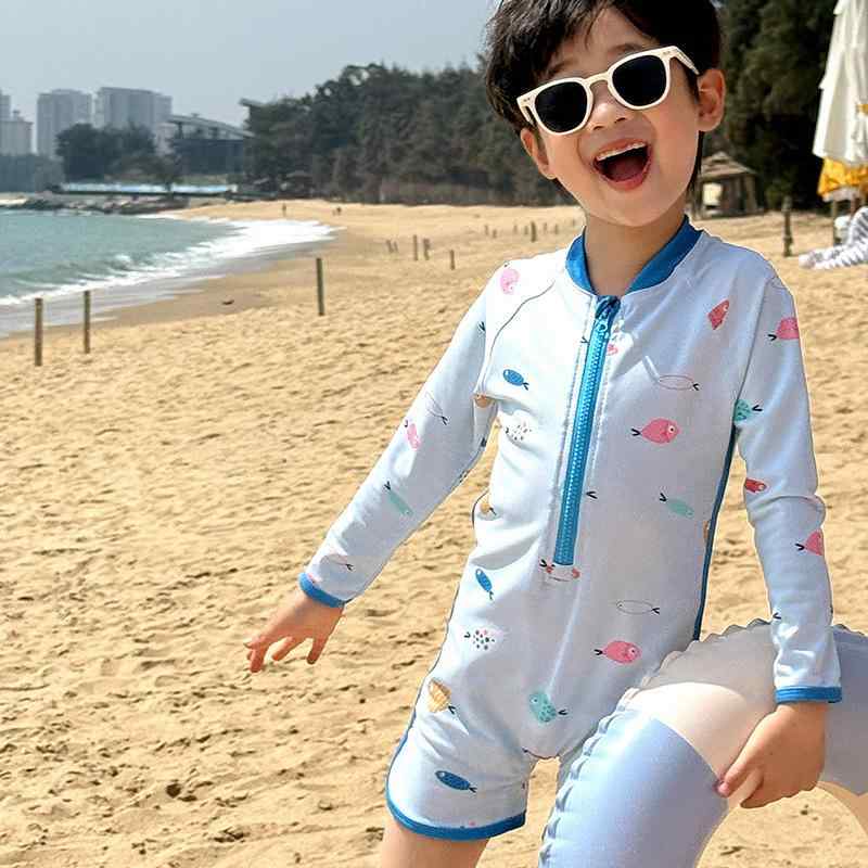 キッズ 水着 男の子 長袖 オールシーズン UVカット 防晒 魚柄 カラフル ラッシュガード スイムウェア ハーフパンツ ショートパンツ ロンパース ワンピース つなぎ 幼稚園 小学生 スイミング プール 海水浴 ビーチ 旅行 90 100 110