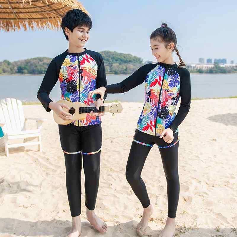 キッズ水着 セットアップ 男の子 女の子 長袖 ロングパンツ 親子 ペアルック 防紫外線 紫外線対策 UVカット スイムウェア ラッシュガード 上下セット セパレート フィットネス プール 海 ビーチ レジャー 春 夏