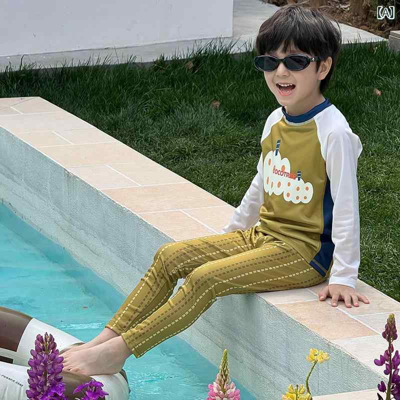 子供 水着 男の子 女の子 長袖 长裤 防晒 游泳衣 速干 温泉 休暇 セット イエロー ホワイト 上下セット キッズ スイムウェア セパレート 紫外線対策 UVカット ジュニア 100 110 120 130 140 150