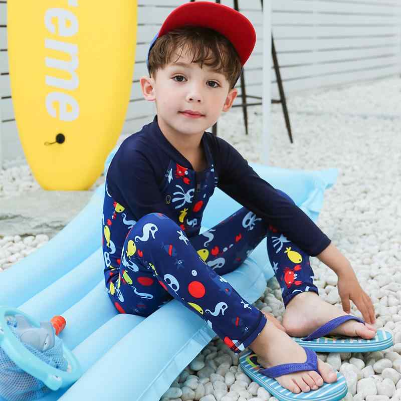 水着 キッズ 男の子 スクール水着 長袖 ラッシュガード ロンパース オールインワン 章魚 タコ かわいい 高弾性 紫外線対策 UVカット 子供 ジュニア スイムウェア 温泉 プール 海 ビーチ レジャー スイミング 日焼け防止 春 夏