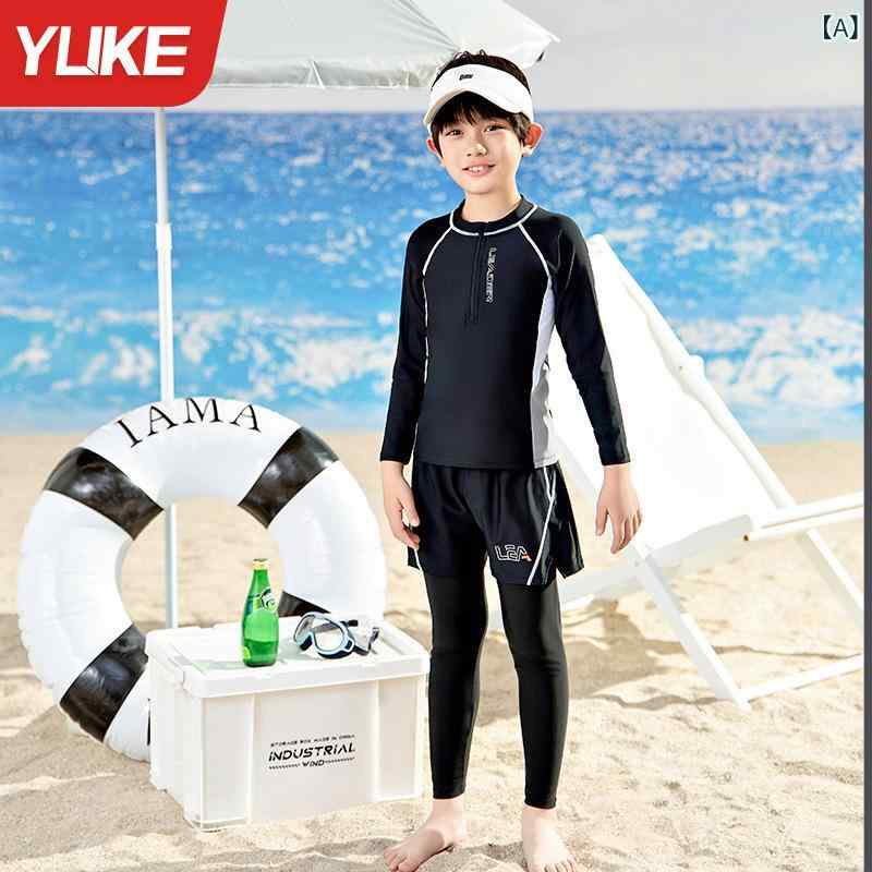 キッズ水着 男の子 セパレート 長袖 ロングパンツ スイムウェア 子供 ジュニア フィットネス UVカット スピード速乾 接触冷感 伸縮性 スクール 温泉 海水浴 練習用 スイミング レジャー 100 110 120 130 140 150 160 17