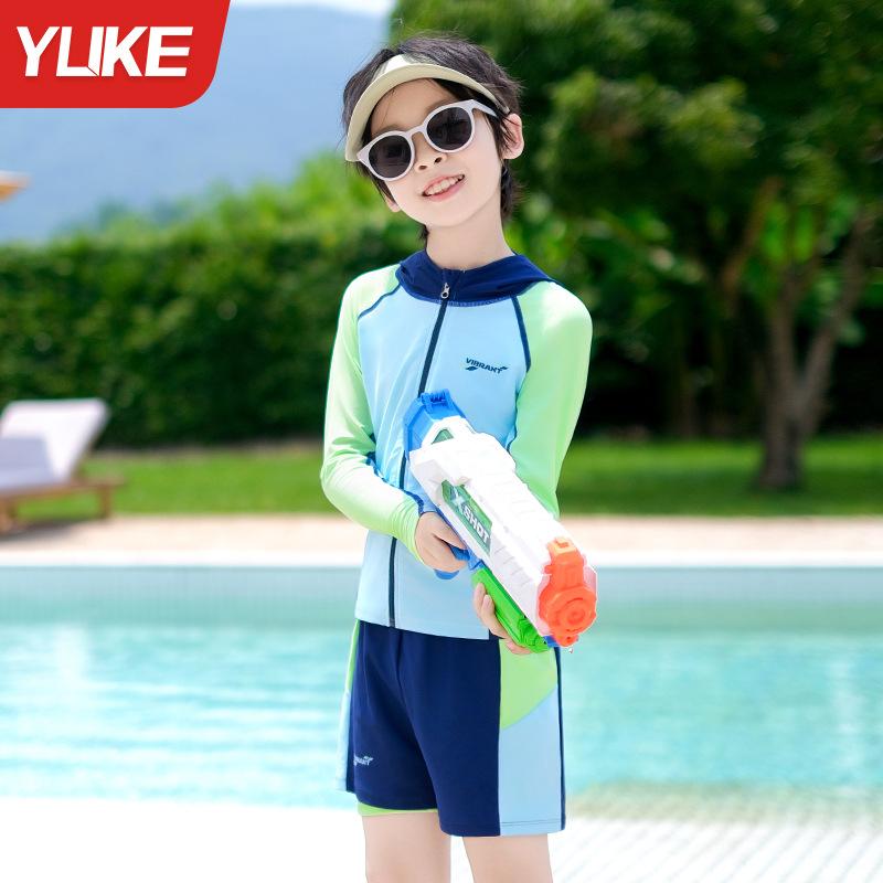 キッズ 水着 男の子 長袖 ラッシュガード セパレート セパレート水着 スイムウェア ナイロン 撥水 吸汗速乾 高弾性 UVカット 紫外線対策 スクール ジュニア 競泳 スイミング 運動 ビーチ プール イエロー ブルー