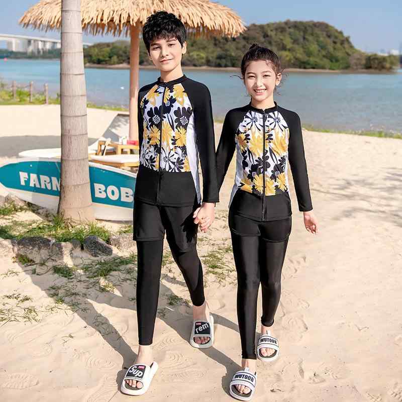 水着 キッズ 男の子 女の子 長袖 ラッシュガード 上下セット セパレート スイムウェア 子供 ジュニア 紫外線対策 UVカット 露出控えめ ナイロン 伸縮性 動きやすい スクール 温泉 海 ビーチ プール スイミング