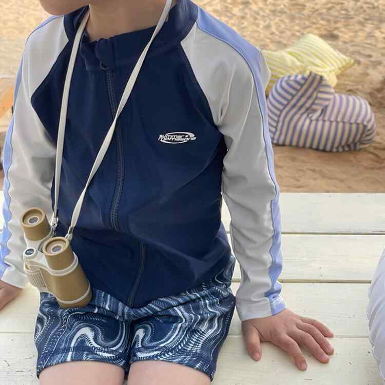 キッズ 水着 男の子 女の子 長袖 ラッシュガード セパレート 上下セット 星柄 紫外線対策 UVカット 接触冷感 ポリエステル プール 海 ビーチ 温泉 スイミング 旅行 レジャー 青 100 110 120 130 140 春 夏