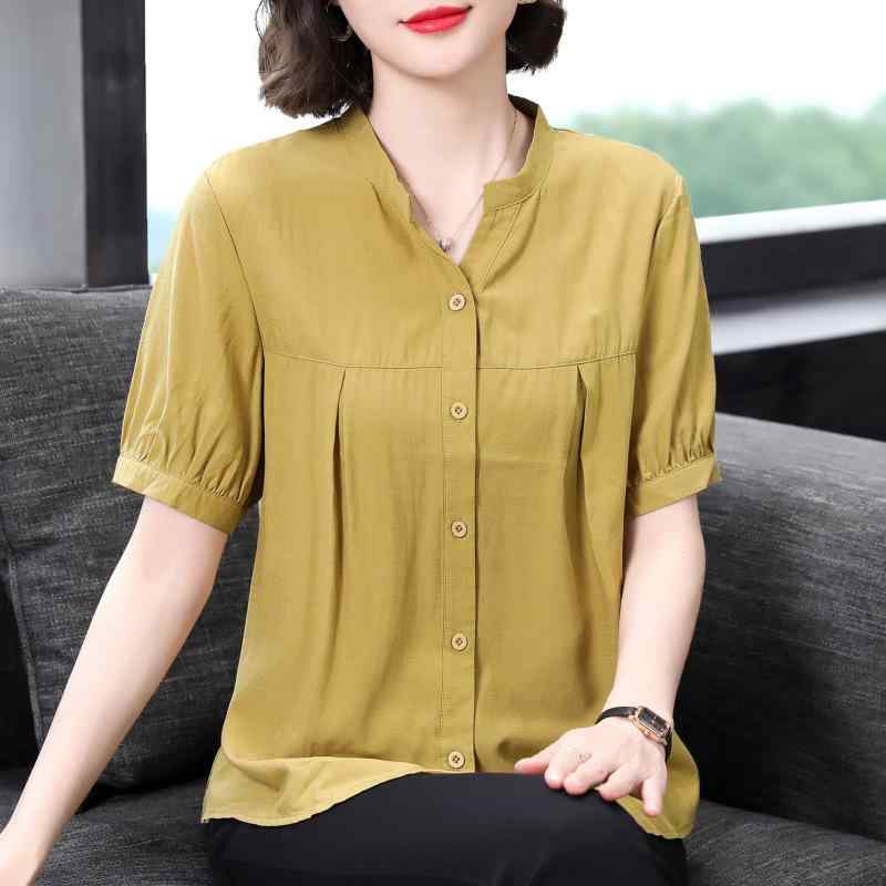シフォンシャツ トップス レディース 半袖 チュニック カットソー Tシャツ ゆったり 体型カバー 着痩せ 立ち襟 切り替え 薄手 お出かけ 通勤 旅行 ママ シニア 50代 夏 アプリコット ブラウン remake-buddy-10920169 リメイクバディー パッケージ画像