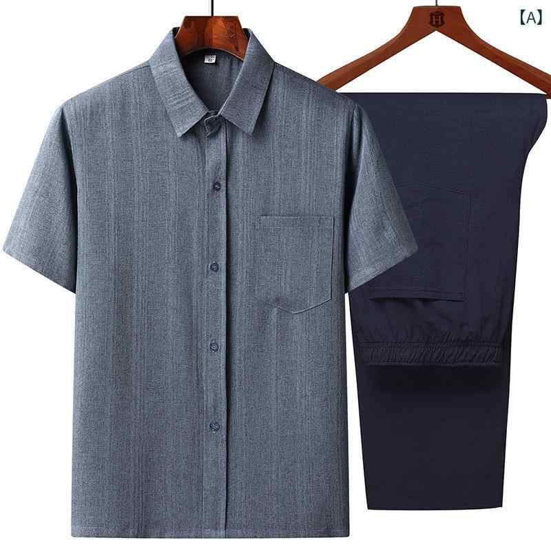 シャツ メンズ 父の日 シニア 紳士 服 半袖 襟付き 接触冷感 ゆったり 涼しい 形態安定 アセテート 綿 ストライプ カジュアル 夏 チャコール グレー ネイビー 70代 おじいちゃん プレゼント 贈り物 remake-buddy-10922663 リメイクバディー サンプル画像2