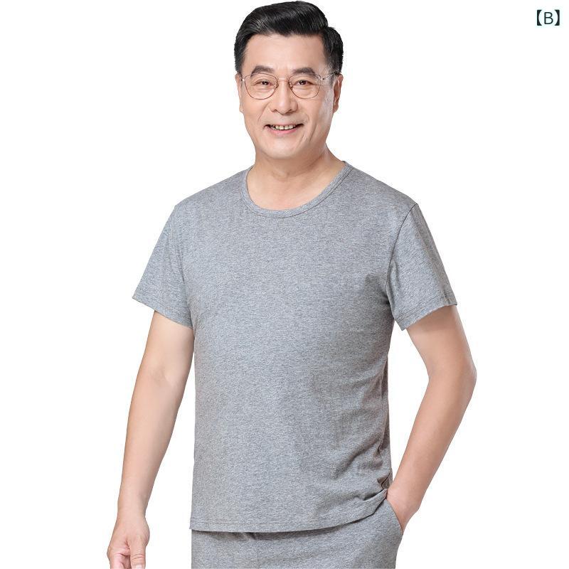 Tシャツ 半袖 メンズ インナー 紳士 肌着 綿100 パパ 父の日 祖父 高齢者 シニア ゆったり 無地 丸首 接触冷感 吸汗速乾 涼しい 薄手 トップス カジュアル ルームウェア グレー ホワイト 夏 remake-buddy-10926211 リメイクバディー サンプル画像2