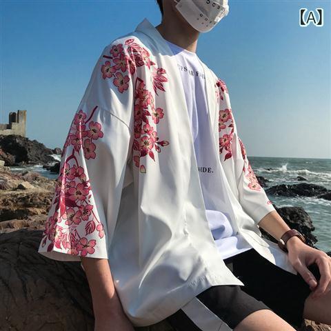 ・カテゴリ: 衬衫・スタイル: 文艺・デザイン: 开衫・シルエット: 宽松型・襟型: 翻领・袖丈: 七分袖・柄: 纯色・仕様: 印花・対象: 青少年・主な素材: 聚酯纤维（涤纶）・カラー展開: 白色 鲤鱼道袍、黒色 鲤鱼道袍、黒色 仙鹤道袍、白色 仙鹤道袍、黒色 龙道袍・サイズ展開: M、L、XL、2XL、3XL