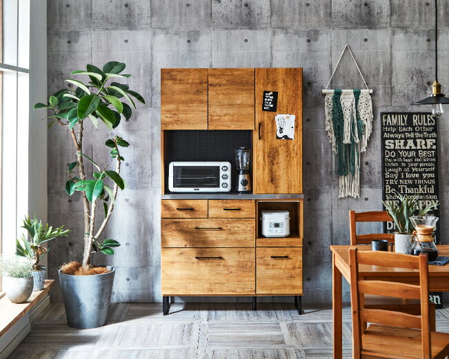 食器棚 国産 レンジボード 幅105cm ダイニングボード 大容量 カップボード キッチンボード 日本製 北欧インダストリアル風 ステンレス天板 モイス moiss