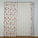 セットカーテン レースカーテン付き ネコ柄 ハート 旅行 ねこ