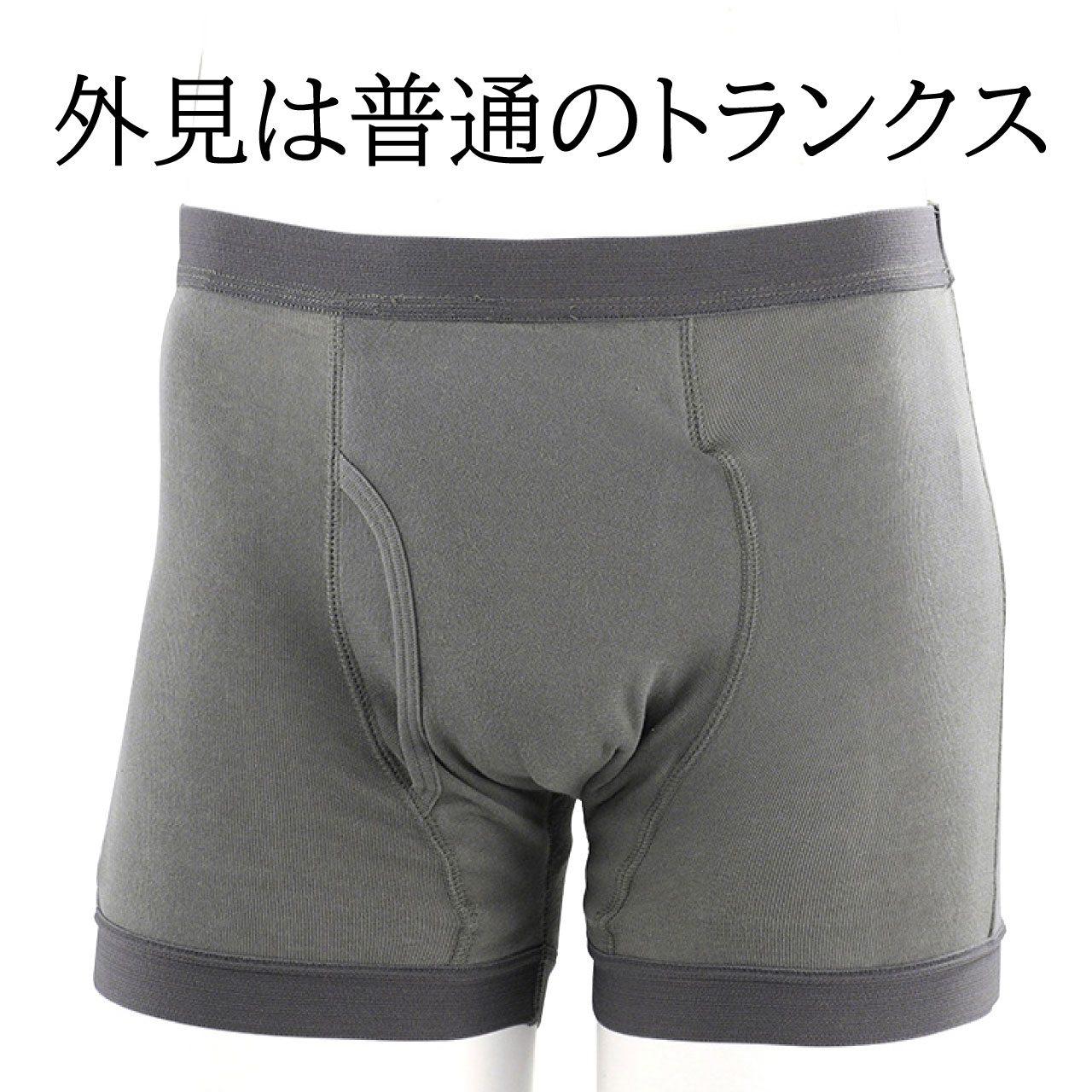 ヘルスケアサポートのおしりまで安心 ニットトランクス 同サイズ3色組 吸水量45cc 中失禁 尿モレ 後ろモレ 横モレ メンズ グレー ブラック ネイビー｜アングル3