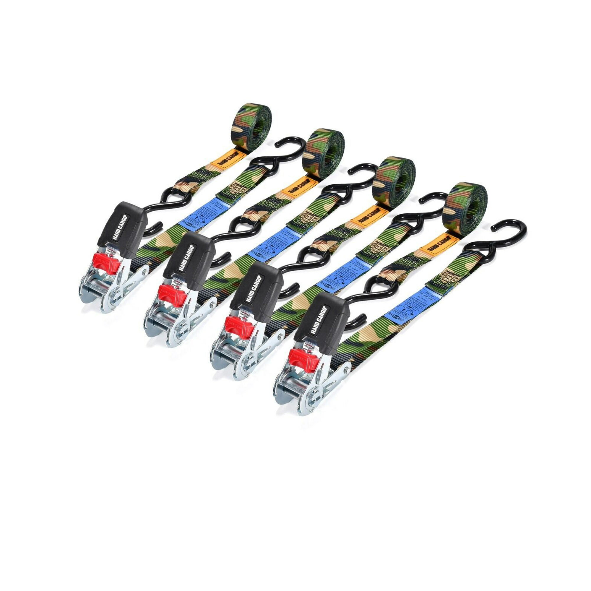 【ハードカーゴ ラチェットタイダウン 4本セット】破断強度 800kg ベルト長:275cm ベルト幅:2.5cm 材質:ポリエステル 荷締め 簡単ロック 積載ベルト 固定ベルト パーツ HARD CARGO HC-216