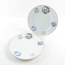 美品 hukagawa 深川製磁 染錦花丸紋 中皿 2枚 19cmプレート ペア デザート ケーキ SY6700B4 【中古】