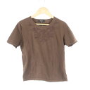 美品 DAKS ダックス 半袖ニット 38 綿 コットン 茶 トップス フラワー刺繍 レディース AU2392A44 【中古】