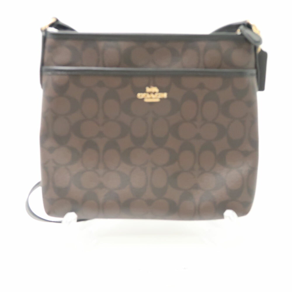 未使用 COACH コーチ F29210 シグネチャー ショルダーバッグ PVC×レザー サコッシュ 斜め掛け 鞄 茶 ブラック 黒 レディース AU2489C 【中古】