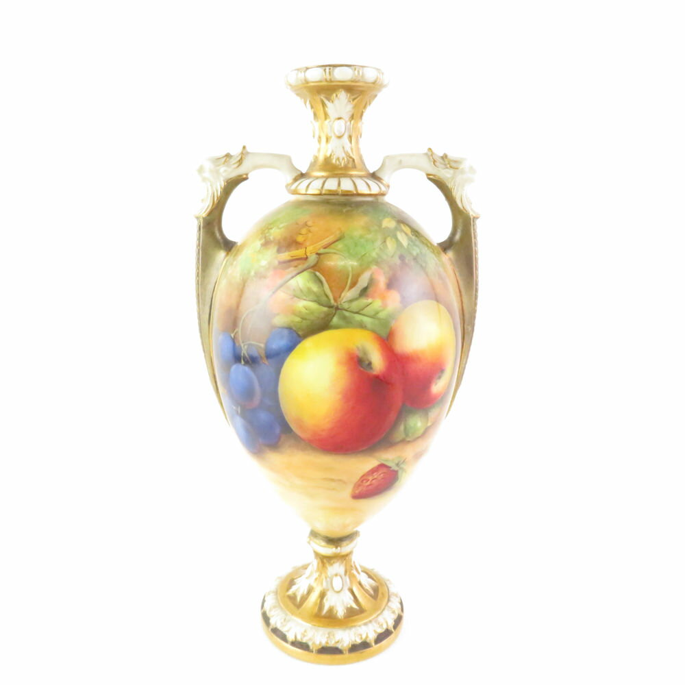 ROYAL WORCESTER ロイヤルウースター ペインテッド フルーツ 花瓶 1点 壺 金彩 フラワーベース アンティーク 希少 SU5675T 【中古】