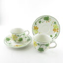 美品 Villeroy&Boch ビレロイ＆ボッホ Geranium ゼラニウム ティーカップ＆ソーサー 2客 ペア 旧ロゴ SY9293G 【中古】