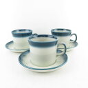 美品 WEDGWOOD ウェッジウッド Blue Pacific ブルーパシフィック カップ&ソーサー 3客 OVEN TO TABLE セット 廃盤 ヴィンテ...