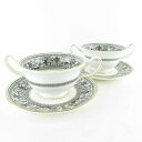 美品 WEDGWOOD ウェッジウッド フロレンティーンブラック スープカップ&ソーサー 2客 ペア ダブルハンドル 金彩 黒壺 希少 レア SU6472C 【...