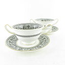 美品 WEDGWOOD ウェッジウッド フロレンティーンブラック スープカップ&ソーサー 2客 ペア ダブルハンドル 金彩 黒壺 希少 レア SU6473C 【...