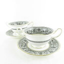 美品 WEDGWOOD ウェッジウッド フロレンティーンブラック スープカップ&ソーサー 2客 ペア ダブルハンドル 金彩 黒壺 希少 レア SU6474C 【...