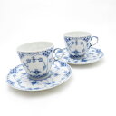 美品 ROYAL COPENHAGEN ロイヤルコペンハーゲン ブルーフルーテッド フルレース 1035 カップ&ソーサー 2客 ペア コーヒー デミタス モカ...