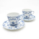 美品 ROYAL COPENHAGEN ロイヤルコペンハーゲン ブルーフルーテッド フルレース 1035 カップ&ソーサー 2客 ペア コーヒー デミタス モカ...