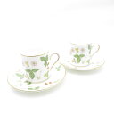 美品 WEDGWOOD ウェッジウッド ワイルドストロベリー コーヒーカップ&ソーサー 2客 ペア ボンド デミタス 金彩 花柄 黒壺 英国 SU8931B4 ...