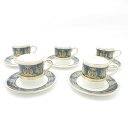 美品 WEDGWOOD ウェッジウッド コロンビア ブルー&ゴールド デミタスカップ&ソーサー 5客 セット ボンド コーヒー 黒壺 SU8956H2 【中古】