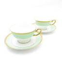 美品 OKURA 大倉陶園 1595 メイグリーン カップ&ソーサー 2客 ペア 碗皿 ティー コーヒー 金彩 SU8961H2 【中古】