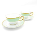 美品 OKURA 大倉陶園 1595 メイグリーン カップ&ソーサー 2客 ペア 碗皿 ティー コーヒー 金彩 SU8962H2 【中古】