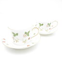 美品 WEDGWOOD ウェッジウッド ワイルドストロベリー ティーカップ&ソーサー 2客 デルフィ ペア SY11184F2 【中古】