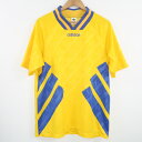美品 adidas アディダス 3 STRIPES トレフォイルロゴ デサント製 スウェーデン代表 90s 半袖レプリカユニフォーム XO ポリエステル他 ゲー...
