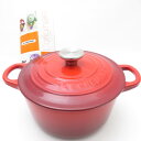 未使用 Le Creuset ルクルーゼ ココットロンド シグニチャー 両手鍋 鋳物ホーロー 16cm チェリーレッド 料理 調理器具 SU9796S1 【中古...
