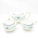 美品 WEDGWOOD ウェッジウッド メドウフィールド ティーポット&クリーマー&シュガー 3点 セット 花柄 茶器 クリーム ミルク 砂糖 SU10156T...