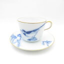 美品 OKURA 大倉陶園 花菖蒲と小鳥 モーニングカップ&ソーサー 岡染め レア 希少 SY11214D2 【中古】