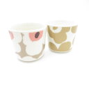 美品 marimekko マリメッコ ウニッコ ベージュ×ホワイト・ベージュ×ピンク ラテマグ 2点 カップ ペア 北欧 フィンランド SY11852X1 【中...