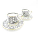 美品 WEDGWOOD ウェッジウッド フロレンティーン ブラック デミタスカップ&ソーサー 2客 ペア エスプレッソ 珈琲 金彩 黒壺 英国 SU11100B...